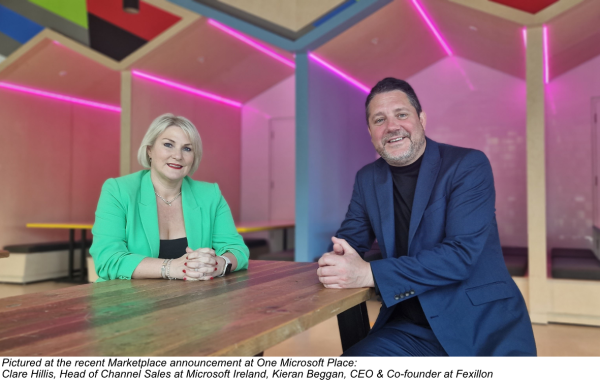 Pictured at the recent Marketplace announcement at One Microsoft Place:  Clare Hillis, Head of Channel Sales at Microsoft Ireland, Kieran Beggan, CEO & Co-founder at Fexillon
